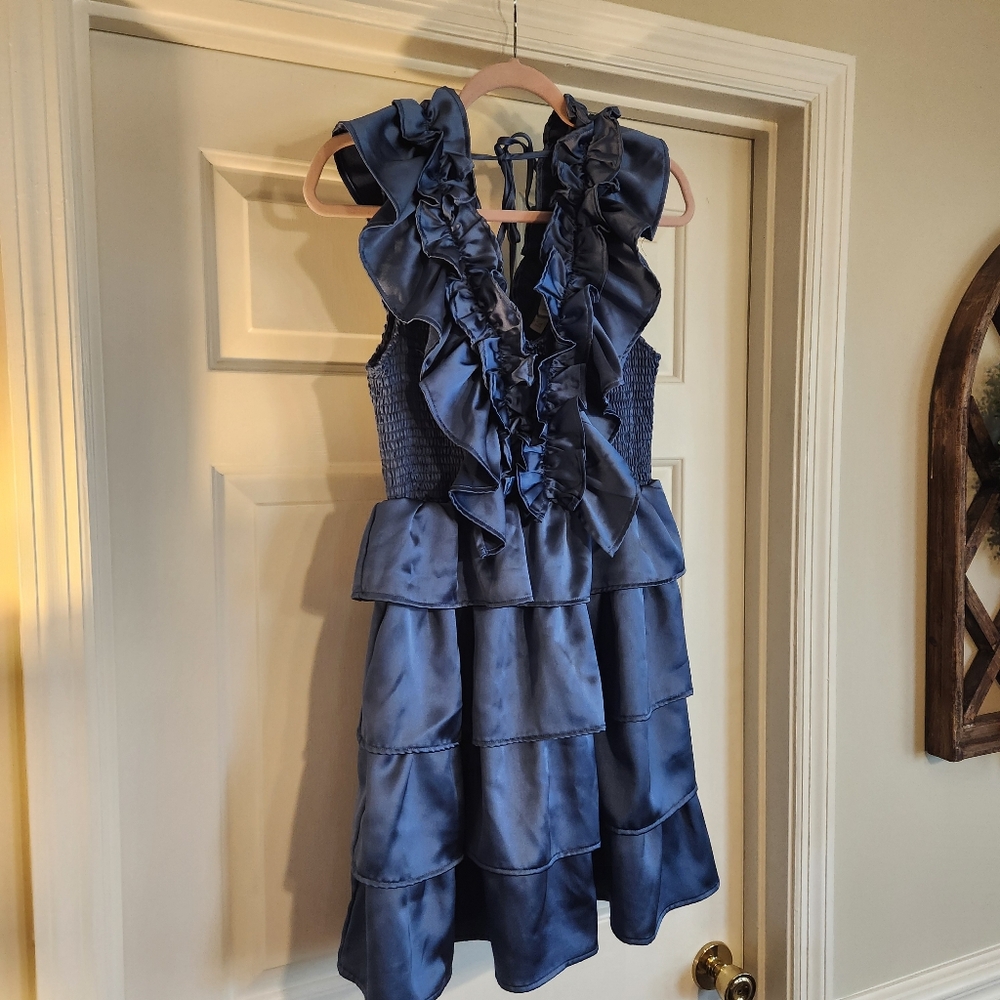 Karlie Clothes Satin Ruffle Smock Dress Large Party Cocktail Formal - Picture 2 of 9